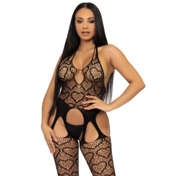 Leg Avenue - Bodystocking de Red Con Tirantes Talla Única - Négro