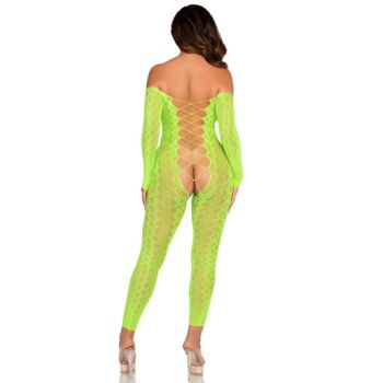 Leg Avenue - Bodystocking sans Fourche en Dentelle Serpent Exotique Vert Fluo