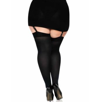 Leg Avenue - Cuisses Hautes en Nylon Noir avec Noeud Noir Grande Taille