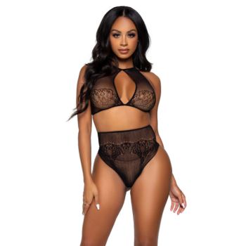 Leg Avenue - Ensemble Deux Pièces Halter Crop Top & Thong Culotte Taille Unique