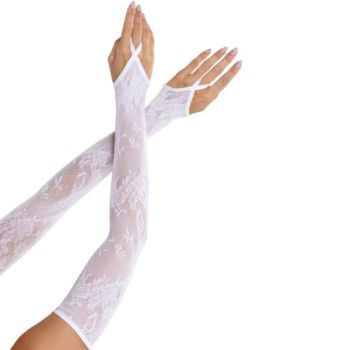 image Leg Avenue - Gants Chauffants Extra Longs en Dentelle Florale Blancs