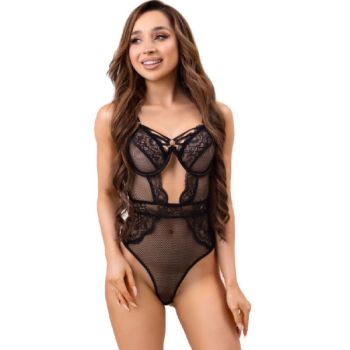 Livco Corsetti Fashion - Body Paula Lc 20209 avec Décorations en Dentelle Noir L/xl