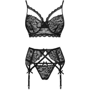 Livco Corsetti Fashion - Moridam Lc 90552 Soutien-gorge + Jarretière + Culotte Négro L/xl