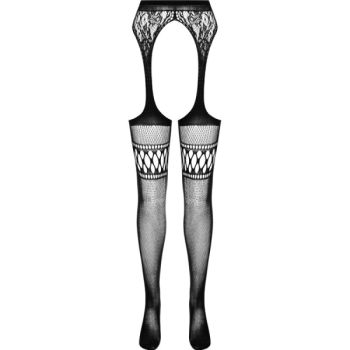 Passion - Collant Noir avec Jarretière S026 Taille Unique