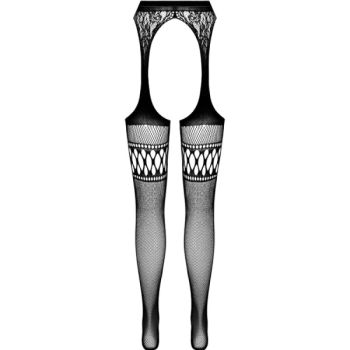 Passion - Collant Noir avec Jarretière S026 Taille Unique