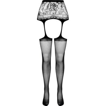 Passion - Collant Noir avec Jarretière S028 Taille Unique
