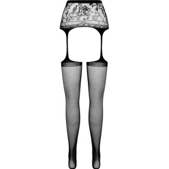 Passion - Collant Noir avec Jarretière S028 Taille Unique