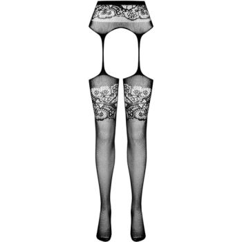 Passion - S029 Collant Noir avec Jarretière Taille Unique