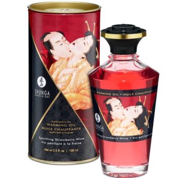Shunga - Huile de Massage Effet Chaleur Fraises et Cava 100 Ml