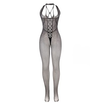 Subblime - 951788 Bodystocking Long en Resille avec Bretelles sur la Poitrine et le Dos Noir Taille Unique