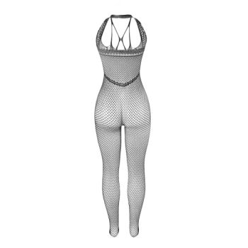 Subblime - 951788 Bodystocking Long en Resille avec Bretelles sur la Poitrine et le Dos Noir Taille Unique