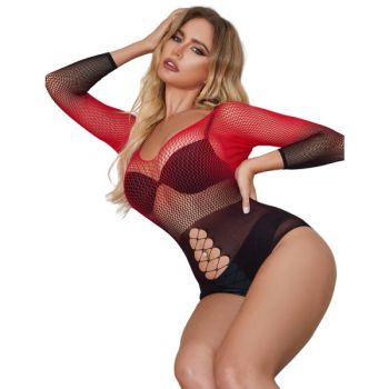 Subblime - 952259 Robe Résille Élastique Manches Longues Dégradé Rouge et Noir Taille Unique