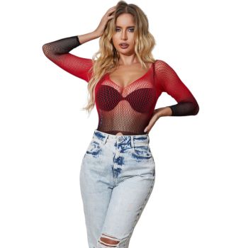 Subblime - 952259 Robe Résille Élastique Manches Longues Dégradé Rouge et Noir Taille Unique