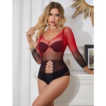 Subblime - 952259 Robe Résille Élastique Manches Longues Dégradé Rouge et Noir Taille Unique