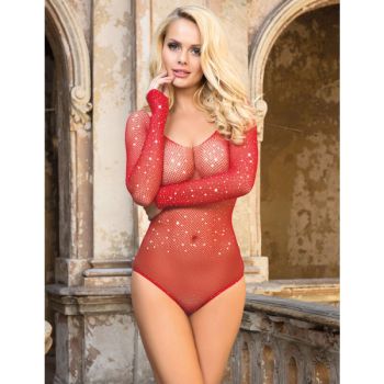 Subblime - 952303 Body Shiny Grill avec Épaules Dénudées Manches Longues Rouge Taille Unique