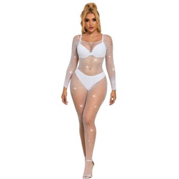 Subblime - 952396 Bodystocking Resille avec Losanges Manches Longues Blanc Taille Unique