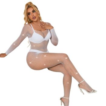 Subblime - 952396 Bodystocking Resille avec Losanges Manches Longues Blanc Taille Unique