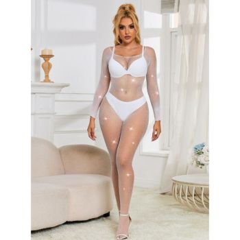 Subblime - 952396 Bodystocking Resille avec Losanges Manches Longues Blanc Taille Unique