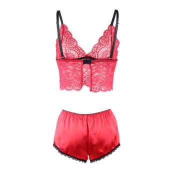Subblime - 953898 Chemisier de Nuit en Soie et Dentelle + Culotte Rouge S/m