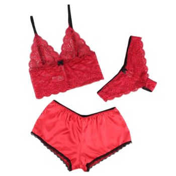 Subblime - 953904 Chemisier de Nuit en Soie et Dentelle + Culotte Rouge L/xl