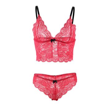 Subblime - 953904 Chemisier de Nuit en Soie et Dentelle + Culotte Rouge L/xl