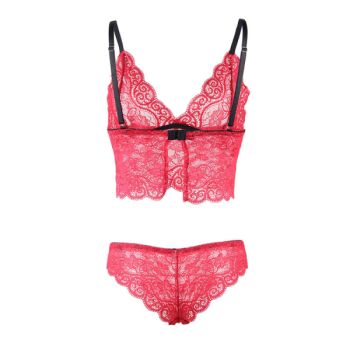 Subblime - 953904 Chemisier de Nuit en Soie et Dentelle + Culotte Rouge L/xl