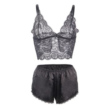 Subblime - 953928 Chemisier de Nuit en Soie et Dentelle + Culotte Noire L/xl