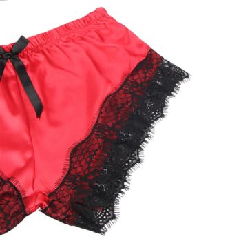 Subblime - 953959 Chemise de Nuit Décontractée en Soie + Pantalon en Dentelle Noir/rouge S/m