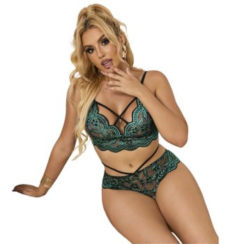 Subblime - 954086 Soutien-gorge + Culotte Dentelle Vert S/m