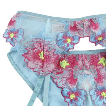 Subblime - 954116 Soutien-gorge + Culotte avec Porte-jarretelles Motif Floral Bleu L/xl