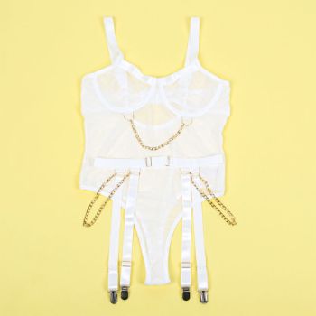 Subblime - 954284 Body avec Chaînes + Porte-jarretelles Blanc S/m
