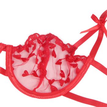 Subblime - 954338 Soutien-gorge + String + Porte-jarretelles Imprimé Coeur Rouge L/xl