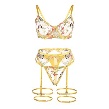 Subblime - 954345 Soutien-gorge + String + Porte-jarretelles Motif Floral Jaune S/m