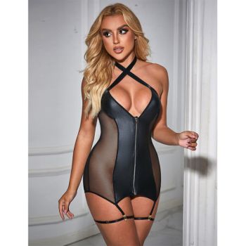 Subblime - 954444 Robe Sexy en Maille Cuir Noir S/m