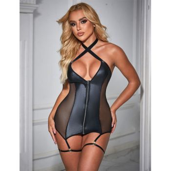 Subblime - 954444 Robe Sexy en Maille Cuir Noir S/m