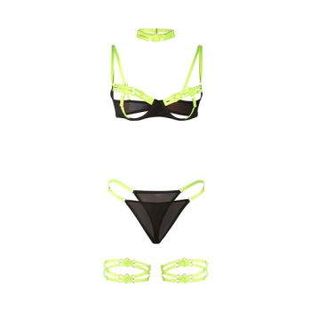 Subblime - 955274 Ensemble Soutien-gorge avec Collier et Détails de Jambes Vert Fluorescent S/m