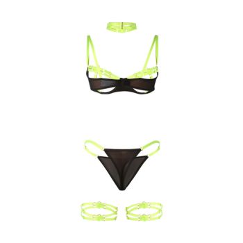 Subblime - 955281 Ensemble Soutien-gorge avec Collier et Détails de Jambes Vert Fluorescent L/xl