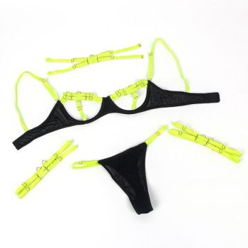Subblime - 955281 Ensemble Soutien-gorge avec Collier et Détails de Jambes Vert Fluorescent L/xl