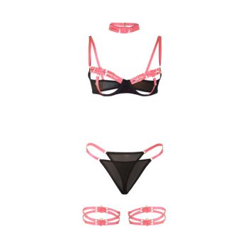 Subblime - 955304 Ensemble Soutien-gorge avec Collier et Détails de Jambes Rose Fluorescent L/xl