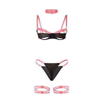 Subblime - 955304 Ensemble Soutien-gorge avec Collier et Détails de Jambes Rose Fluorescent L/xl