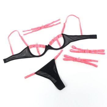 Subblime - 955304 Ensemble Soutien-gorge avec Collier et Détails de Jambes Rose Fluorescent L/xl