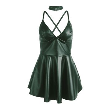 Subblime - 955434 Robe à Bretelles en Cuir Vert S/m