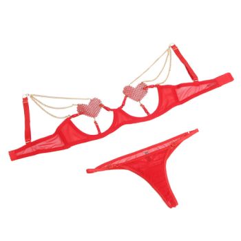 Subblime - 955519 Ensemble Soutien-gorge avec Chaînes et Coeur en Maille Rouge S/m