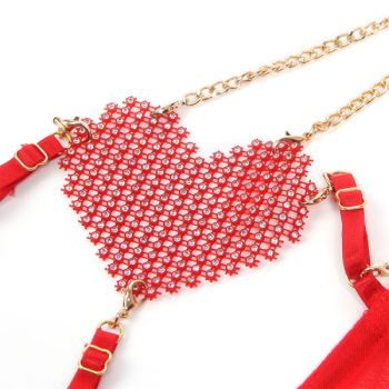 Subblime - 955519 Ensemble Soutien-gorge avec Chaînes et Coeur en Maille Rouge S/m