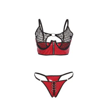 Subblime - 955533 Ensemble Soutien-gorge à Fermeture Éclair en Cuir Verni Rouge S/m