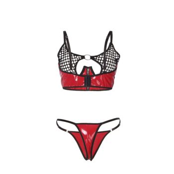 Subblime - 955533 Ensemble Soutien-gorge à Fermeture Éclair en Cuir Verni Rouge S/m