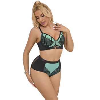 Subblime - 955557 Ensemble Soutien-gorge en Cuir Verni Vert avec Fermeture Éclair S/m
