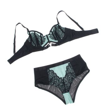 Subblime - 955557 Ensemble Soutien-gorge en Cuir Verni Vert avec Fermeture Éclair S/m