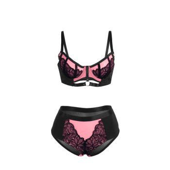 Subblime - 955588 Ensemble Soutien-gorge en Cuir Verni Rose avec Fermeture Éclair L/xl
