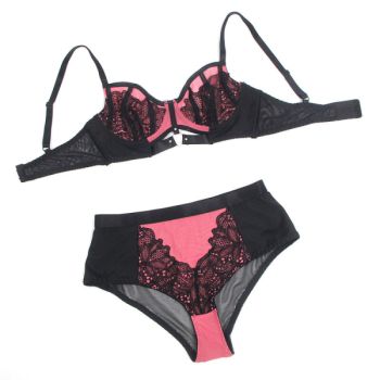 Subblime - 955588 Ensemble Soutien-gorge en Cuir Verni Rose avec Fermeture Éclair L/xl